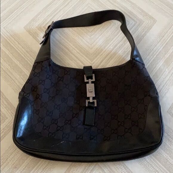 Gucci GG Motif Hobo Black Canvas & Leather Bag - Picture 1 of 10